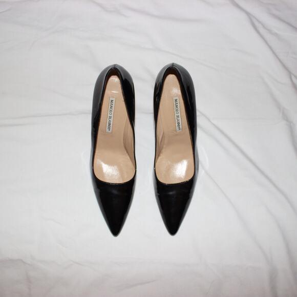 manolo blahnik black patent leather pointed toe classic pumps heels sandals - Picture 6 of 12